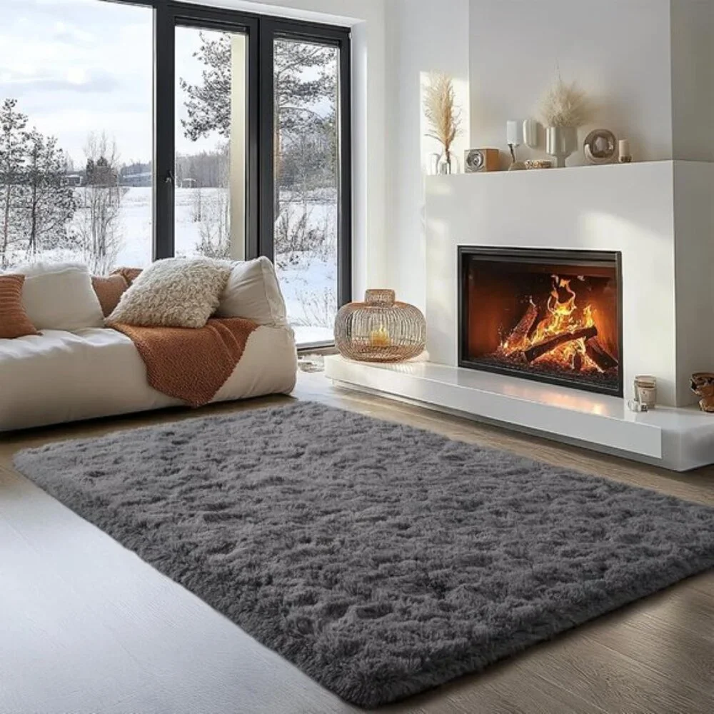 New 4x6 Area Rug, Grey Fluffy Soft Shaggy Carpet for Living Room, Bedroom Decor